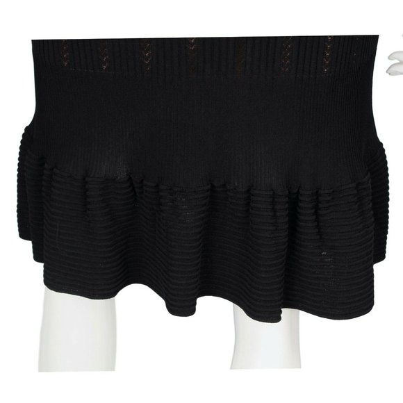 ALAIA Black Long Sleeve Laser Cut Ruffle Hem Dress - Picture 7 of 11